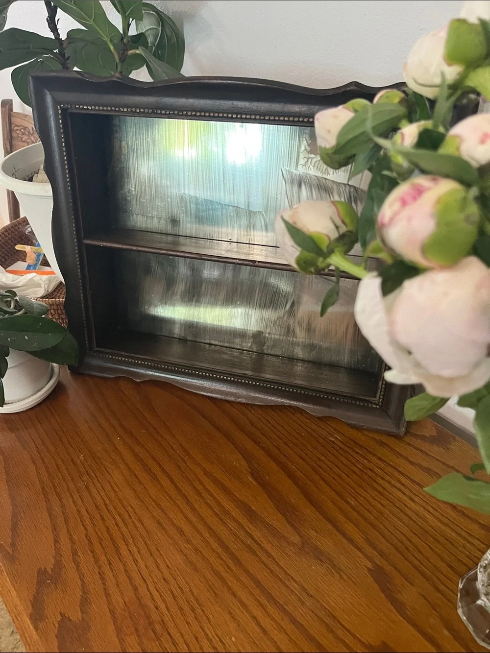 Antique cottage, core Rustic Dark Brown Wall Shelf with Mirror Back